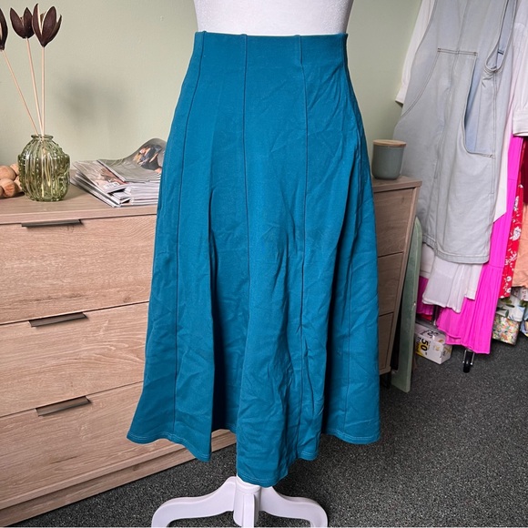 Torquoise Blue Green Midi Knee-Length Panel Pleated Stretch Full Circle Skirt M - Picture 8 of 15